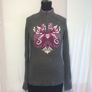 Grey long sleeve thumb opening sweater